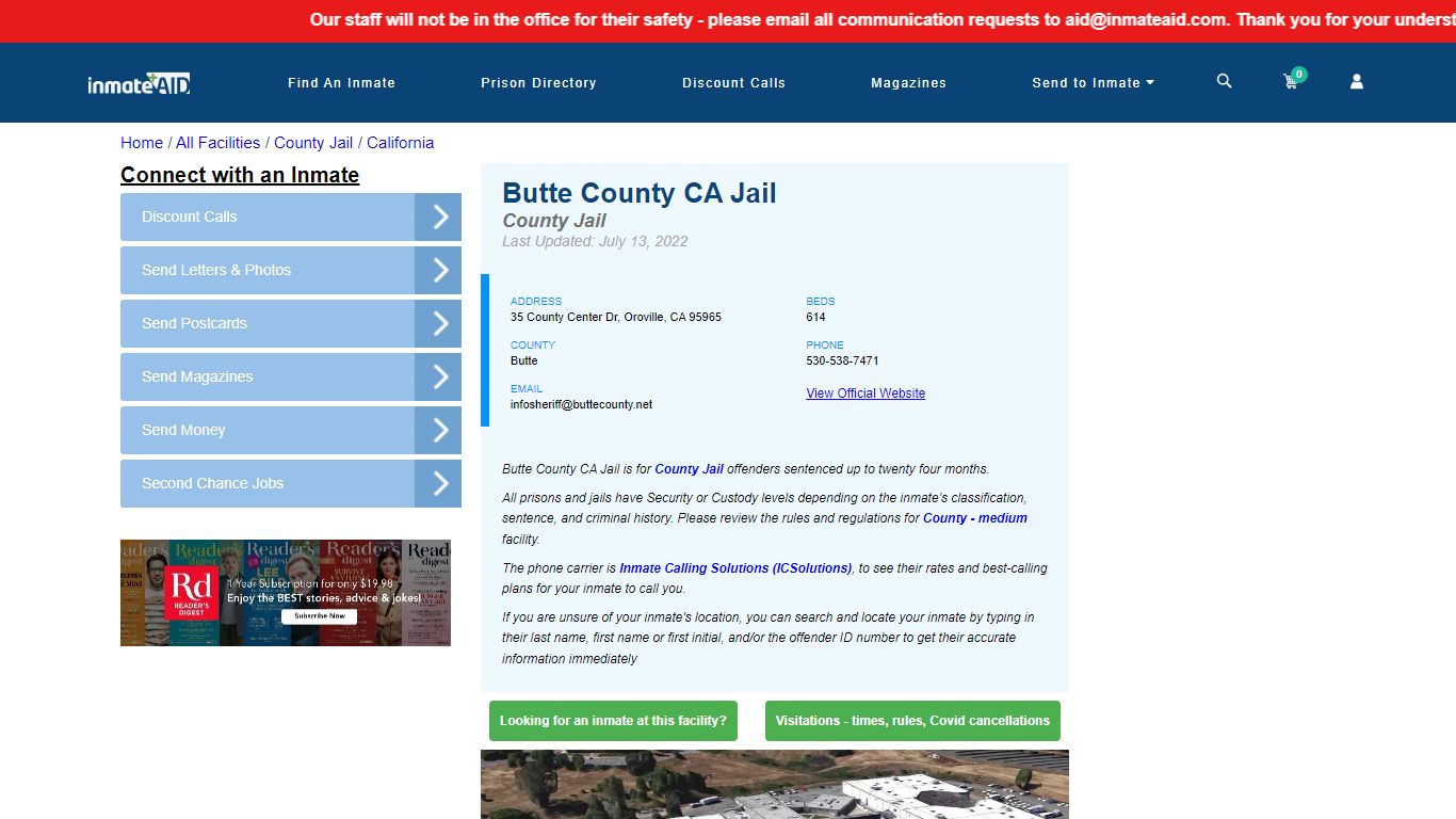 Butte County CA Jail - Inmate Locator - Oroville, CA